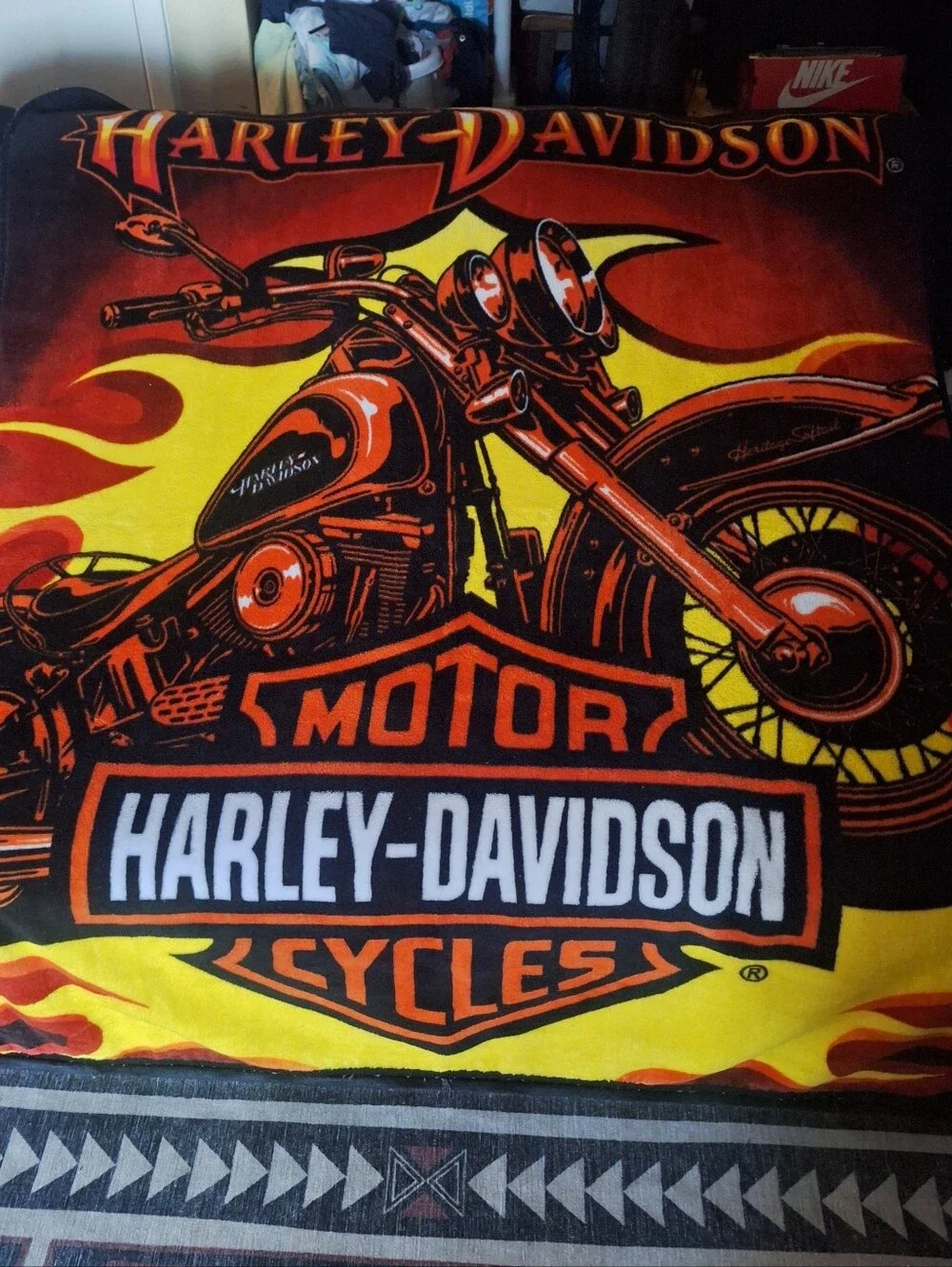 Harley Davidson Blanket in black and orange is a cozy and stylish addition.
